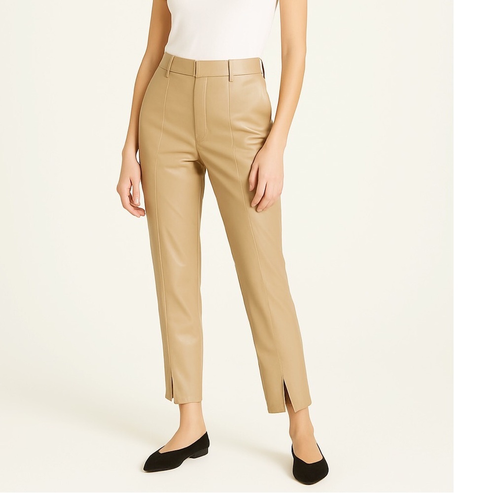 Jason Wu‎ Faux Leather Pants Women's XS Beige High Rise Slim Ankle Slit